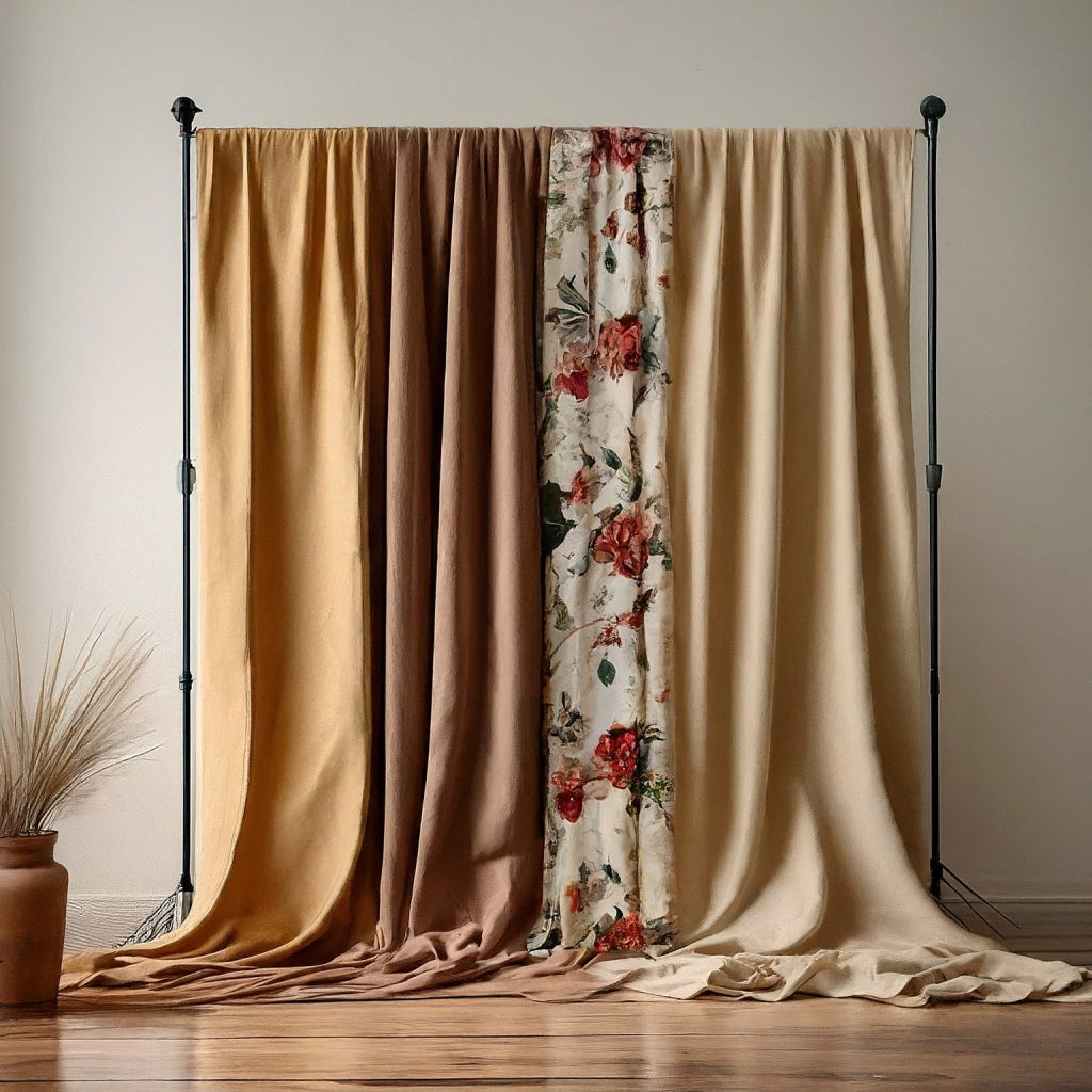 DIY Photo booth backdrops with floral, rustic, and holiday-themed fabrics