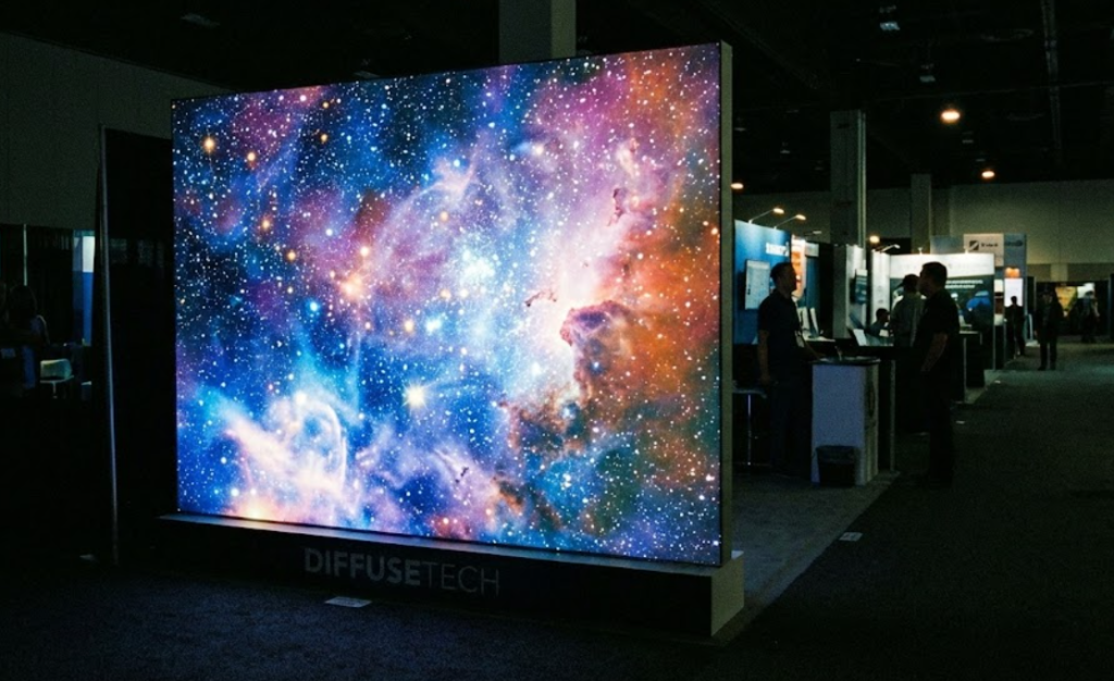 LED lightbox display featuring light-diffusing backlit fabric with seamless edge-to-edge graphics for retail soft signage.