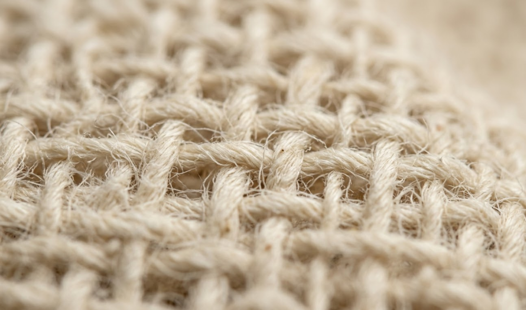 Macro close-up of 100% cotton fabric highlighting the natural cellulosic fibers and breathable hydrophilic weave structure.